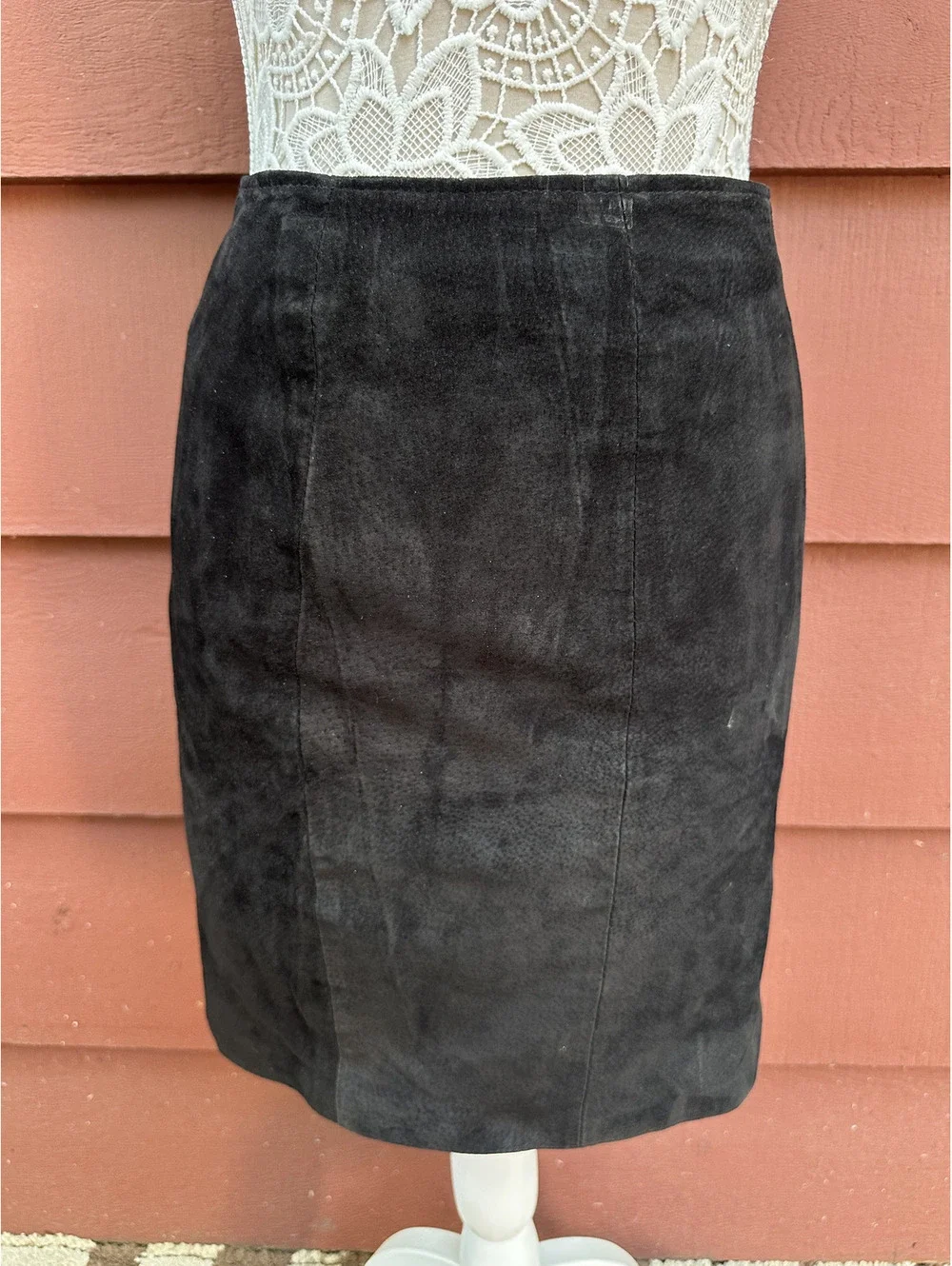 Vintage Chia Suede Leather Pencil Skirt 1980s 1990s Black